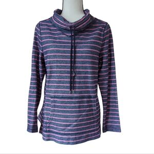 Talbots Striped Cowl Neck Long Sleeve Pullover Sweatshirt Top MEDIUM Blue Pink